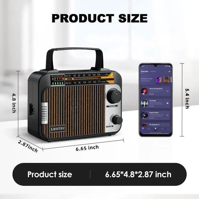 Alt view image 6 of 6 - AM FM Radio with Bluetooth,Portable Vintage Transistor Radio Rechargeable Battery/4 AA Cell Battery Operated/Plug in Wall,AUX,Big Speaker,Headphone Small Gifts for Senior