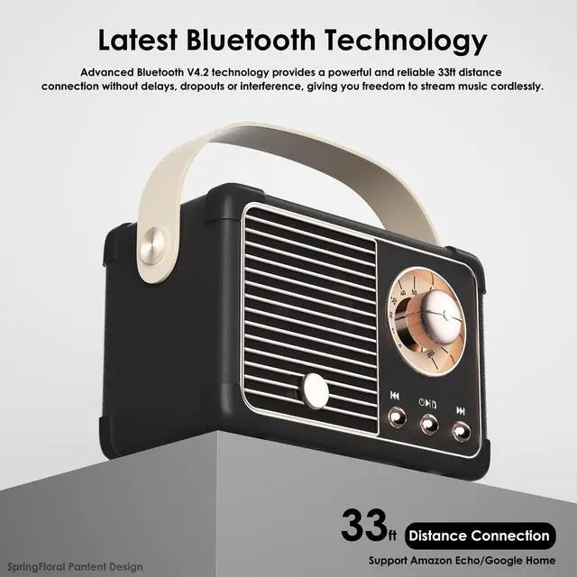 Alt view image 3 of 7 - Retro Bluetooth Speaker, Vintage Decor, Small Portable Wireless Speaker,Hands-Free Call,400mA Battery,TF Card,Aux Line, for iOS Android Smartphone Home Office, Gift Ideas Black