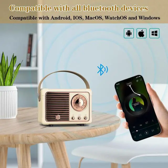 Alt view image 2 of 6 - Retro Bluetooth Speaker, Vintage Decor, Wireless Portable Mini Bluetooth Speaker, Small Cute Old Fashion Style for Kitchen Desk Bedroom Home Office Party Outdoor Gift (White)