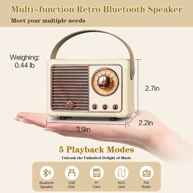 Alt view image 5 of 6 - Retro Bluetooth Speaker, Vintage Decor, Wireless Portable Mini Bluetooth Speaker, Small Cute Old Fashion Style for Kitchen Desk Bedroom Home Office Party Outdoor Gift (White)