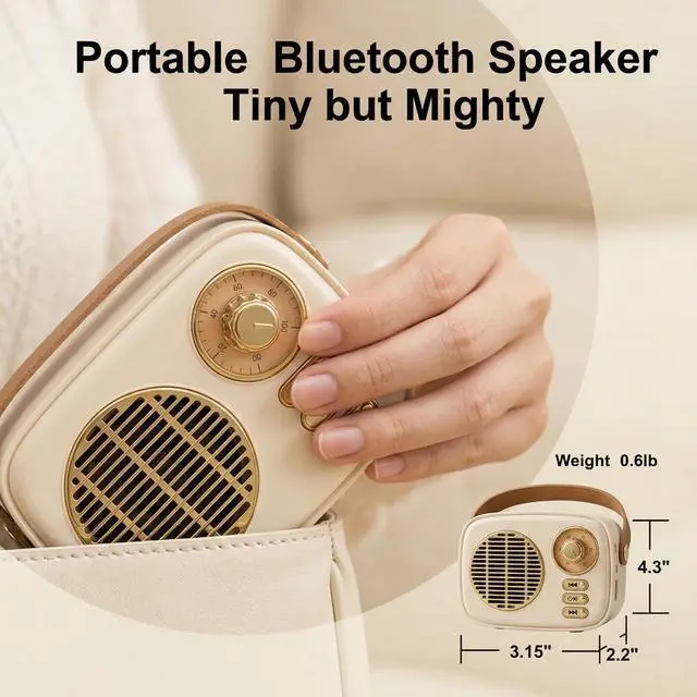 Alt view image 5 of 7 - Retro Bluetooth Speaker, Vintage Decor, Gifts for Women Men Teen Girls,Portable Wireless Bluetooth Speaker, Cute Aesthetic Style for Office Kitchen Desk Bedroom Outdoor Support USB/TF Card/AUX (Beige)
