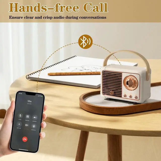 Alt view image 3 of 6 - Retro Bluetooth Speaker, Vintage Decor, Wireless Portable Mini Bluetooth Speaker, Small Cute Old Fashion Style for Kitchen Desk Bedroom Home Office Party Outdoor Gift (White)