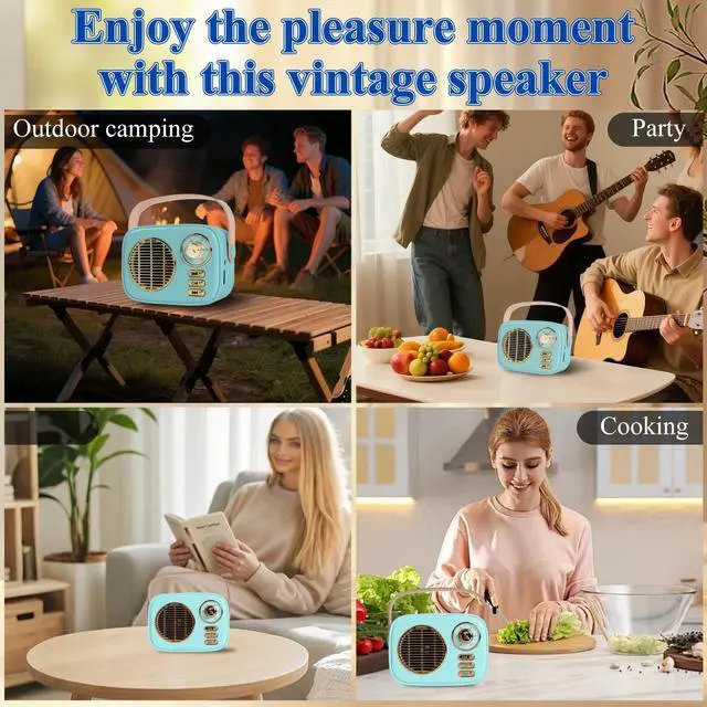 Alt view image 3 of 7 - Retro Bluetooth Speaker, Vintage Decor,Best Birthday Gifts Ideas for Women Teenage, Support USB/TF/AUX for Antique Bedroom,Kitchen,Office,Desk Decor (Blue)