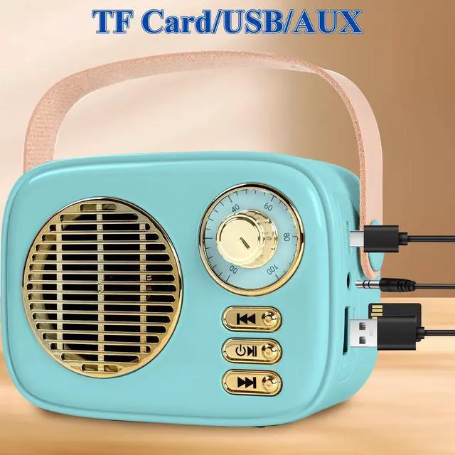 Alt view image 5 of 7 - Retro Bluetooth Speaker, Vintage Decor,Best Birthday Gifts Ideas for Women Teenage, Support USB/TF/AUX for Antique Bedroom,Kitchen,Office,Desk Decor (Blue)