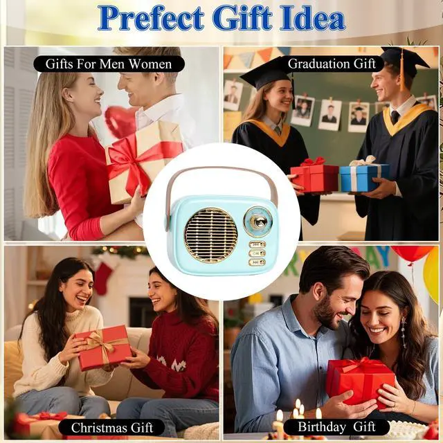 Alt view image 6 of 7 - Retro Bluetooth Speaker, Vintage Decor,Best Birthday Gifts Ideas for Women Teenage, Support USB/TF/AUX for Antique Bedroom,Kitchen,Office,Desk Decor (Blue)