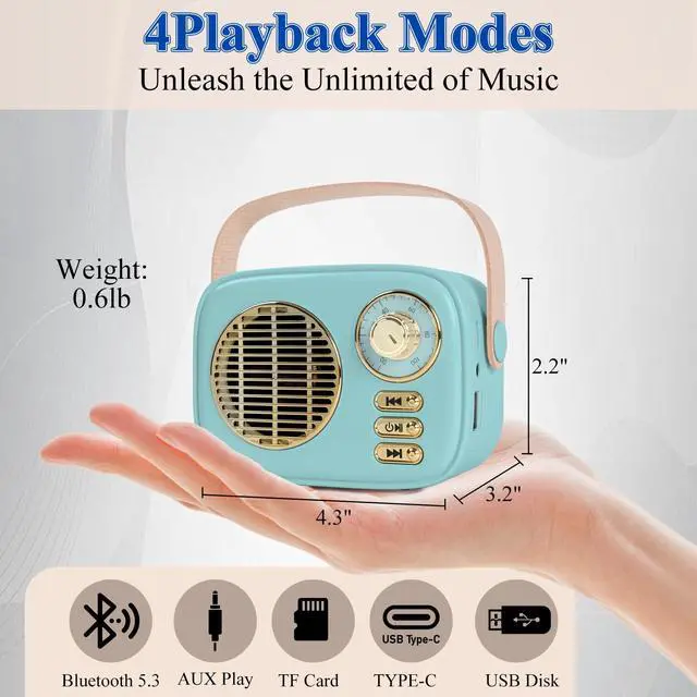 Alt view image 4 of 7 - Retro Bluetooth Speaker, Vintage Decor,Best Birthday Gifts Ideas for Women Teenage, Support USB/TF/AUX for Antique Bedroom,Kitchen,Office,Desk Decor (Blue)