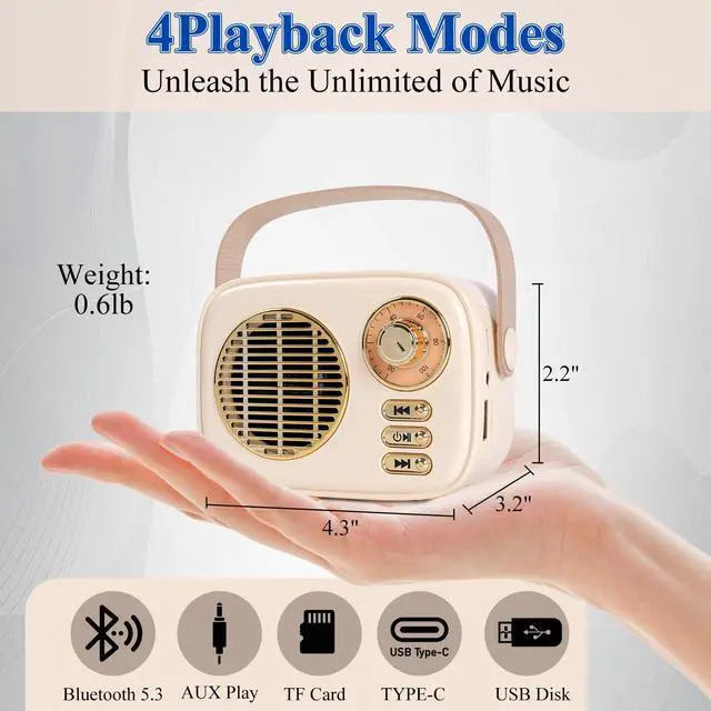 Alt view image 4 of 7 - Retro Bluetooth Speaker, Vintage Decor,Best Birthday Gifts Ideas for Women Teenage, Support USB/TF/AUX for Antique Bedroom,Kitchen,Office,Desk Decor (Beige)