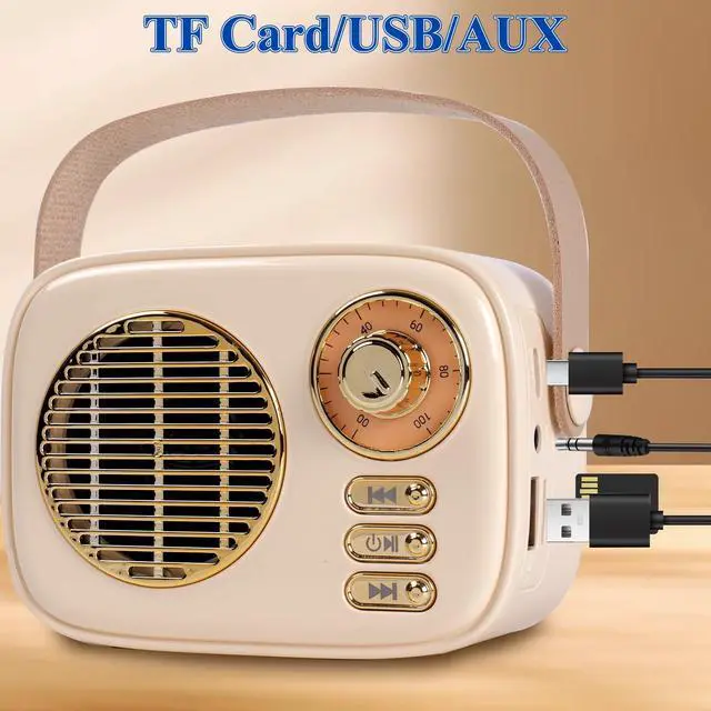 Alt view image 5 of 7 - Retro Bluetooth Speaker, Vintage Decor,Best Birthday Gifts Ideas for Women Teenage, Support USB/TF/AUX for Antique Bedroom,Kitchen,Office,Desk Decor (Beige)