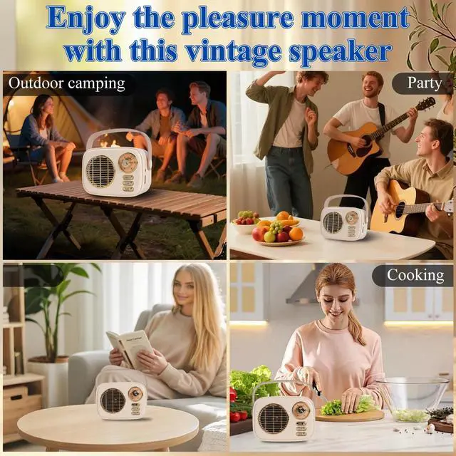 Alt view image 2 of 7 - Retro Bluetooth Speaker, Vintage Decor,Best Birthday Gifts Ideas for Women Teenage, Support USB/TF/AUX for Antique Bedroom,Kitchen,Office,Desk Decor (Beige)