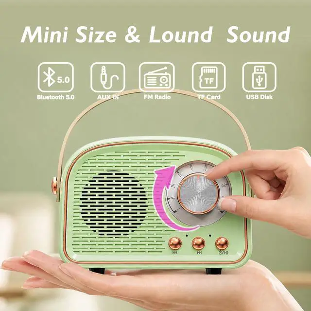 Alt view image 2 of 7 - Retro Bluetooth Speakers,Wireless Vintage Speaker,Outdoors Wireless Portable Bluetooth Speaker Supports TWS Pairing/U-Disk/TF Card/AUX for Home,Travel,Outdoor (Cyan)
