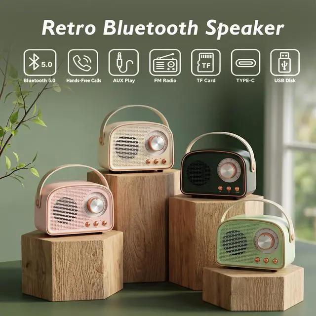 Alt view image 7 of 7 - Retro Bluetooth Speakers,Wireless Vintage Speaker,Outdoors Wireless Portable Bluetooth Speaker Supports TWS Pairing/U-Disk/TF Card/AUX for Home,Travel,Outdoor (Cyan)