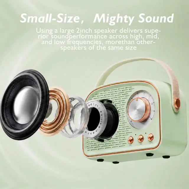 Alt view image 6 of 7 - Retro Bluetooth Speakers,Wireless Vintage Speaker,Outdoors Wireless Portable Bluetooth Speaker Supports TWS Pairing/U-Disk/TF Card/AUX for Home,Travel,Outdoor (Cyan)