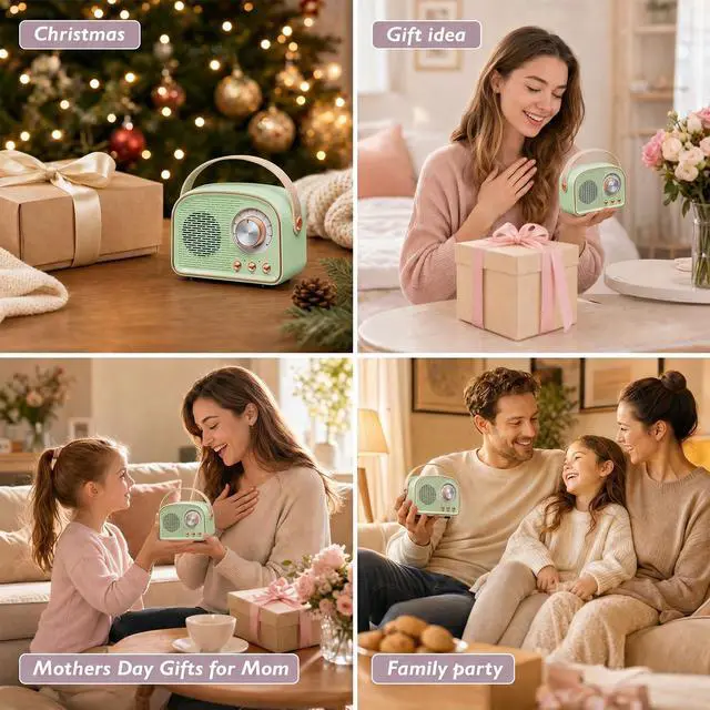 Alt view image 3 of 7 - Retro Bluetooth Speakers,Wireless Vintage Speaker,Outdoors Wireless Portable Bluetooth Speaker Supports TWS Pairing/U-Disk/TF Card/AUX for Home,Travel,Outdoor (Cyan)