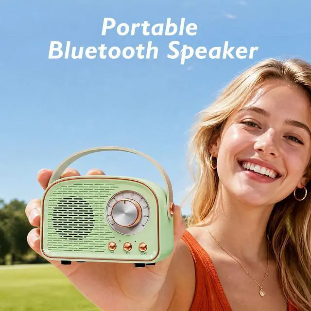 Alt view image 5 of 7 - Retro Bluetooth Speakers,Wireless Vintage Speaker,Outdoors Wireless Portable Bluetooth Speaker Supports TWS Pairing/U-Disk/TF Card/AUX for Home,Travel,Outdoor (Cyan)
