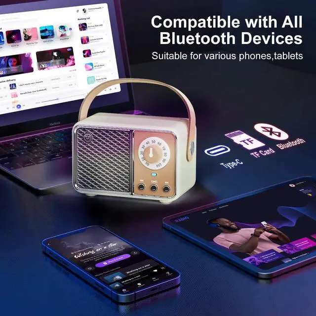 Alt view image 5 of 7 - Retro Bluetooth Speaker, Vintage Decor, Portable Small Wireless Radio Bluetooth Speaker, Cute Aesthetic Style for Office Kitchen Desk Bedroom Outdoor Support TF Card/AUX (Lime)