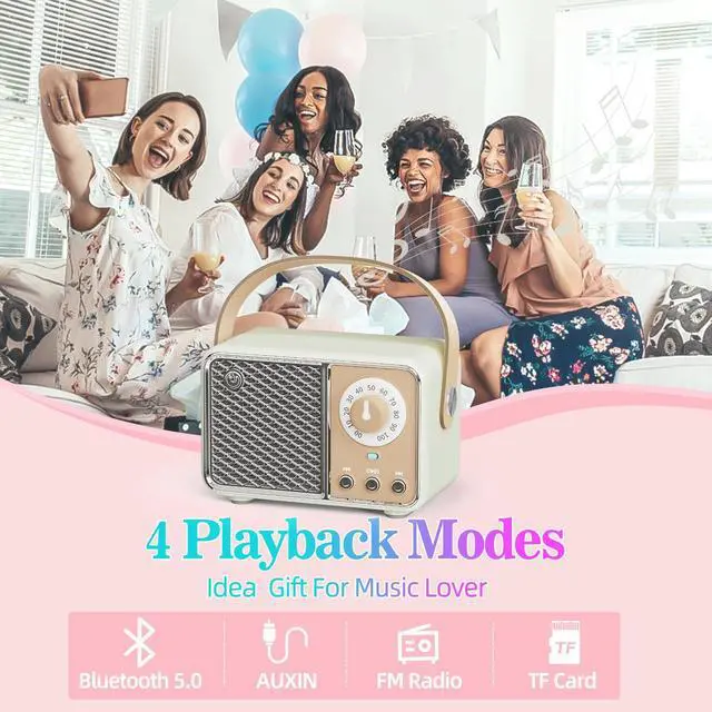 Alt view image 4 of 7 - Retro Bluetooth Speaker, Vintage Decor, Portable Small Wireless Radio Bluetooth Speaker, Cute Aesthetic Style for Office Kitchen Desk Bedroom Outdoor Support TF Card/AUX (Lime)