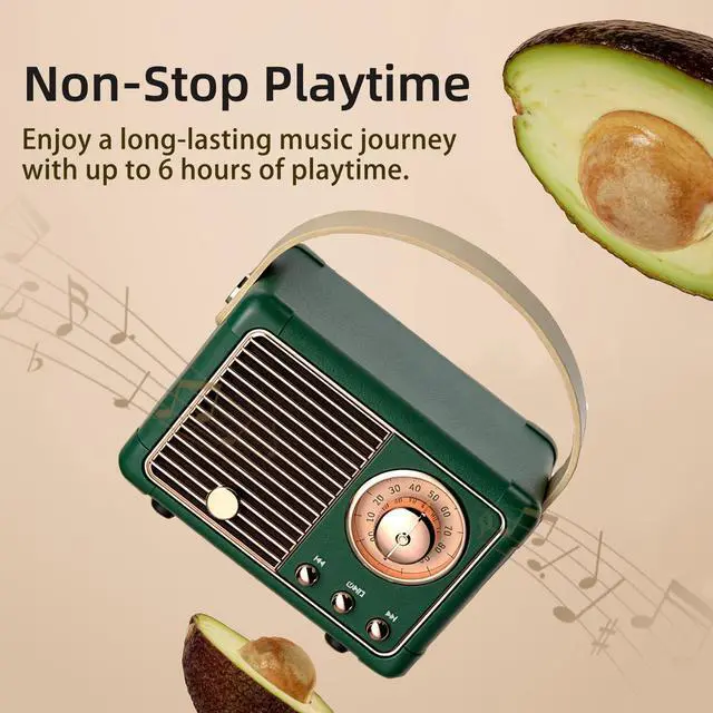 Alt view image 3 of 7 - Retro Bluetooth Speaker, Portable Wireless Speaker with Crystal Clear Stereo Sound, Retro Decor for Bedroom Office Kitchen, Birthday Gifts Ideas for Women Men Teens (Green)