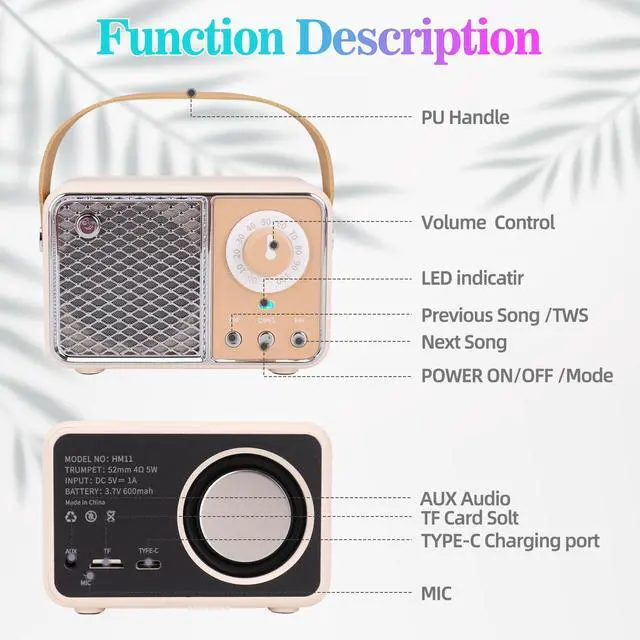 Alt view image 6 of 7 - Retro Bluetooth Speaker, Vintage Decor, Portable Small Wireless Radio Bluetooth Speaker, Cute Aesthetic Style for Office Kitchen Desk Bedroom Outdoor Support TF Card/AUX (Lime)