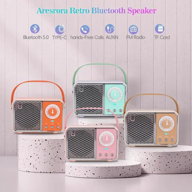 Alt view image 7 of 7 - Retro Bluetooth Speaker, Vintage Decor, Portable Small Wireless Radio Bluetooth Speaker, Cute Aesthetic Style for Office Kitchen Desk Bedroom Outdoor Support TF Card/AUX (Lime)