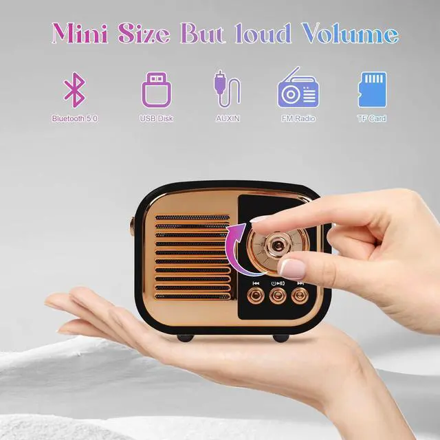 Alt view image 2 of 7 - Retro Bluetooth Speaker, Vintage Wireless Speaker,Portable Mini Radio Old Fashion Style for Room Decor Kitchen Desk Bedroom Office,Supports TWS Pairing for iPhone,Android Devices (Black)