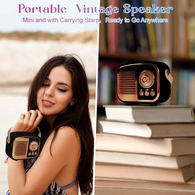 Alt view image 5 of 7 - Retro Bluetooth Speaker, Vintage Wireless Speaker,Portable Mini Radio Old Fashion Style for Room Decor Kitchen Desk Bedroom Office,Supports TWS Pairing for iPhone,Android Devices (Black)