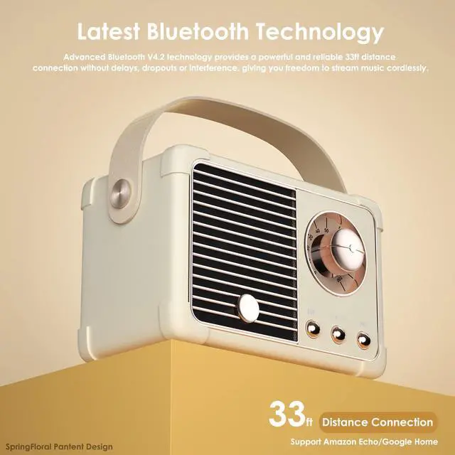 Alt view image 3 of 7 - Retro Bluetooth Speaker, Mini Bluetooth Speaker Wireless with Stereo Sound,Hands-Free Call,400mA Battery,TF Card, Aux Line, for iOS Android Smartphone Home Office, Birthday Gifts White