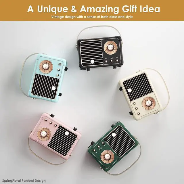Alt view image 7 of 7 - Retro Bluetooth Speaker, Mini Bluetooth Speaker Wireless with Stereo Sound,Hands-Free Call,400mA Battery,TF Card, Aux Line, for iOS Android Smartphone Home Office, Birthday Gifts White