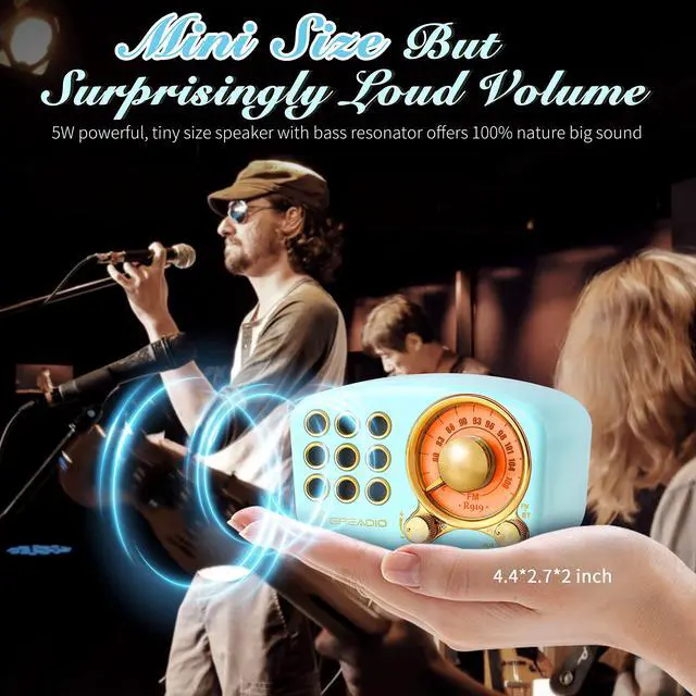 Alt view image 2 of 7 - Retro Bluetooth Speaker, Vintage Radio-FM Radio with Old Fashioned Classic Style, Strong Bass Enhancement, Loud Volume, Bluetooth 5.0 Wireless Connection, TF Card and MP3 Player (Blue)