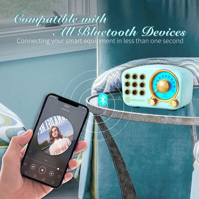 Alt view image 3 of 7 - Retro Bluetooth Speaker, Vintage Radio-FM Radio with Old Fashioned Classic Style, Strong Bass Enhancement, Loud Volume, Bluetooth 5.0 Wireless Connection, TF Card and MP3 Player (Blue)