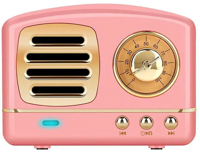 Main image of Portable Bluetooth Stereo Speaker, Enhanced Bass Retro Wireless Vintage Speaker with TF Card Slot, Built-in Mic for Travel, Home, Beach, Kitchen for Android/iOS Devices (Pink)