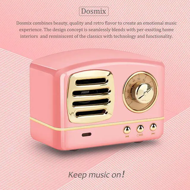 Alt view image 2 of 7 - Portable Bluetooth Stereo Speaker, Enhanced Bass Retro Wireless Vintage Speaker with TF Card Slot, Built-in Mic for Travel, Home, Beach, Kitchen for Android/iOS Devices (Pink)