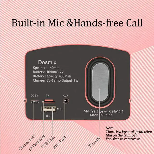 Alt view image 3 of 7 - Portable Bluetooth Stereo Speaker, Enhanced Bass Retro Wireless Vintage Speaker with TF Card Slot, Built-in Mic for Travel, Home, Beach, Kitchen for Android/iOS Devices (Pink)