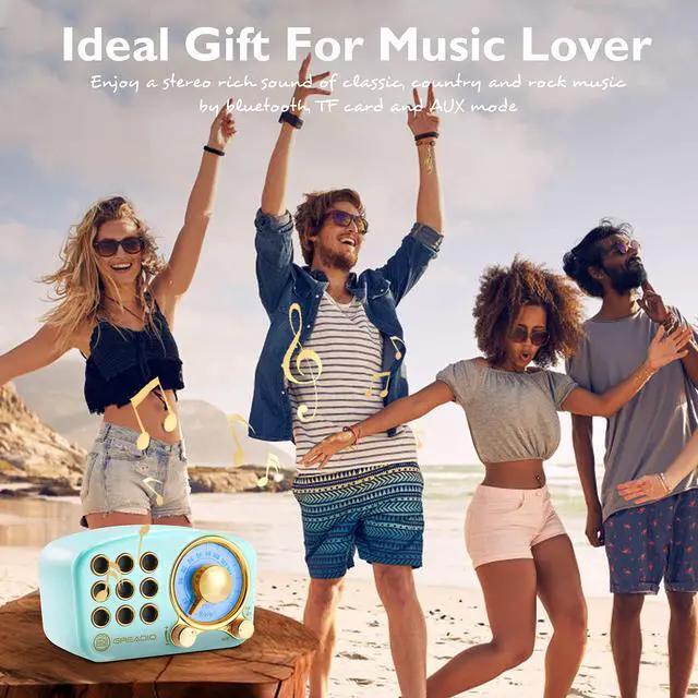 Alt view image 6 of 7 - Retro Bluetooth Speaker, Vintage Radio-FM Radio with Old Fashioned Classic Style, Strong Bass Enhancement, Loud Volume, Bluetooth 5.0 Wireless Connection, TF Card and MP3 Player (Blue)