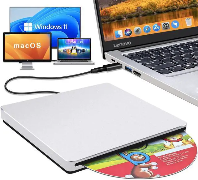 Main image of USB C SuperDrive for Mac: External CD/DVD Drive for Laptop MacBook Apple Slot-in CD Burner DVD Player Plug and Play for Windows PC with USB 3.0 Adapter Aluminum(Silver)