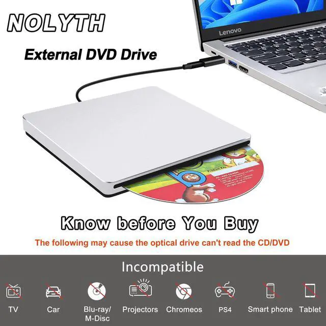 Alt view image 7 of 7 - USB C SuperDrive for Mac: External CD/DVD Drive for Laptop MacBook Apple Slot-in CD Burner DVD Player Plug and Play for Windows PC with USB 3.0 Adapter Aluminum(Silver)
