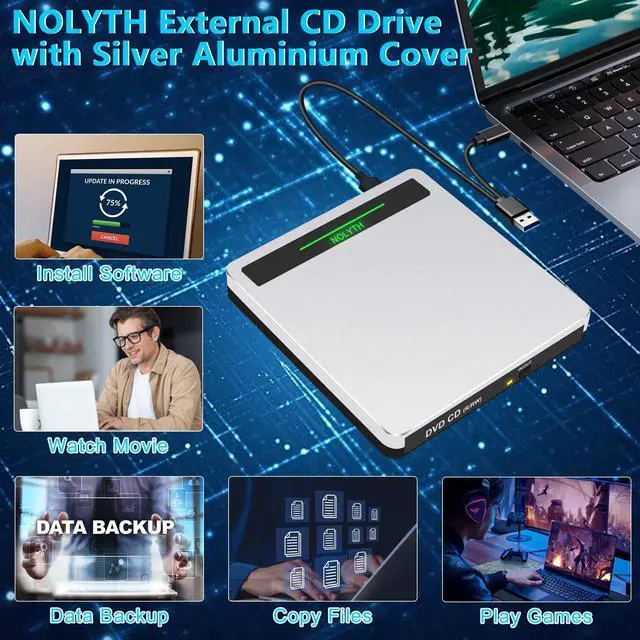 Alt view image 7 of 7 - External CD Drive for Laptop: Portable USB3.0 USB C DVD ROM Burner - Optical CD/DVD Player with SD/TF/2 USB Ports Compatible with Apple Mac Linux Windows 11/10/8/7