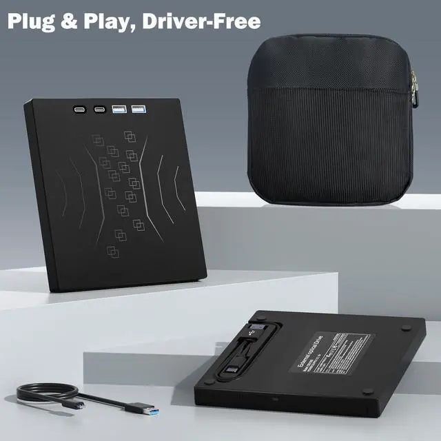 Alt view image 3 of 7 - 7 in 1 External DVD Drive, External CD/DVD Drive for Laptop USB 3.0 & Type-C, Portable CD/DVD +/-RW Disk Drive, CD/DVD Burner CD ROM External Drive for Desktop PC (External DVD Drive +Bag)