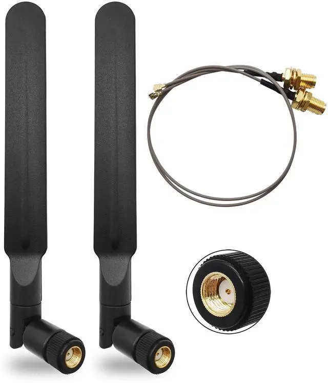 Main image of WiFi 6E Antenna Tri-Band 6GHz 5GHz 2.4GHz RP-SMA Male + 10in U.FL to RPSMA Female Extension Cable for Mini PCIe Slot WiFi Cards 2 Pcs