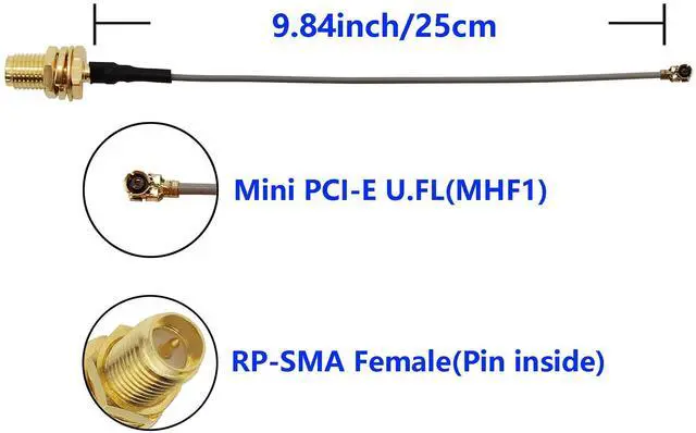 Alt view image 4 of 7 - WiFi 6E Antenna Tri-Band 6GHz 5GHz 2.4GHz RP-SMA Male + 10in U.FL to RPSMA Female Extension Cable for Mini PCIe Slot WiFi Cards 2 Pcs