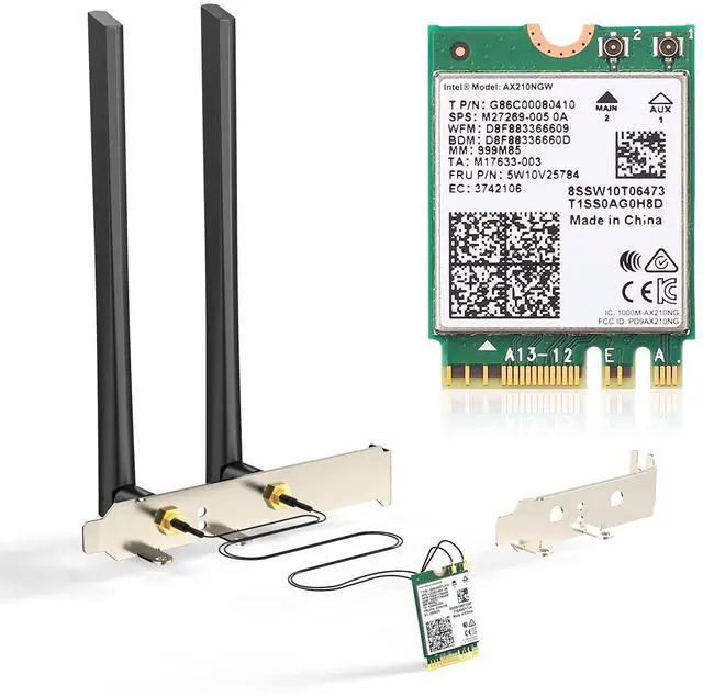 Main image of AX210NGW WiFi Card Wi-Fi 6E Network Card 6G/ 5G/ 2.4GHz, M.2/NGFF 2230 Bluetooth 5.3 Tri-Band AX5400M, Supports Windows 11/10 (64-Bit), Includes Ipex Cable, 5dBi Antennas and Low-Profile Brackets