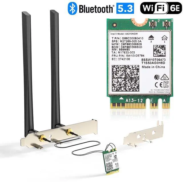 Alt view image 5 of 6 - AX210NGW WiFi Card Wi-Fi 6E Network Card 6G/ 5G/ 2.4GHz, M.2/NGFF 2230 Bluetooth 5.3 Tri-Band AX5400M, Supports Windows 11/10 (64-Bit), Includes Ipex Cable, 5dBi Antennas and Low-Profile Brackets