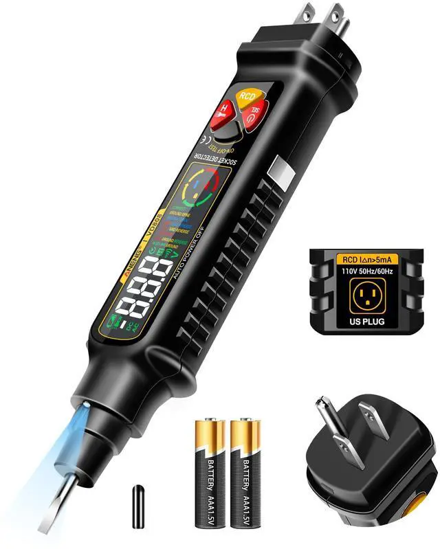 Main image of Non Contact Voltage Tester Outlet Receptacle Detector Dual Range AC 2-440V,50Hz-60Hz Live/Neutral Wire Tester with LCD Display,Breakpoint Finder,Light Fuse Checker,Circuit Polarity Wall Plug Tool