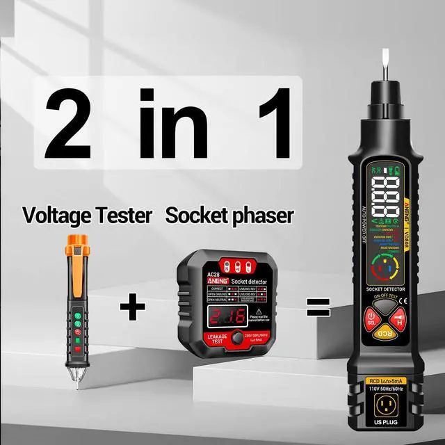 Alt view image 2 of 7 - Non Contact Voltage Tester Outlet Receptacle Detector Dual Range AC 2-440V,50Hz-60Hz Live/Neutral Wire Tester with LCD Display,Breakpoint Finder,Light Fuse Checker,Circuit Polarity Wall Plug Tool
