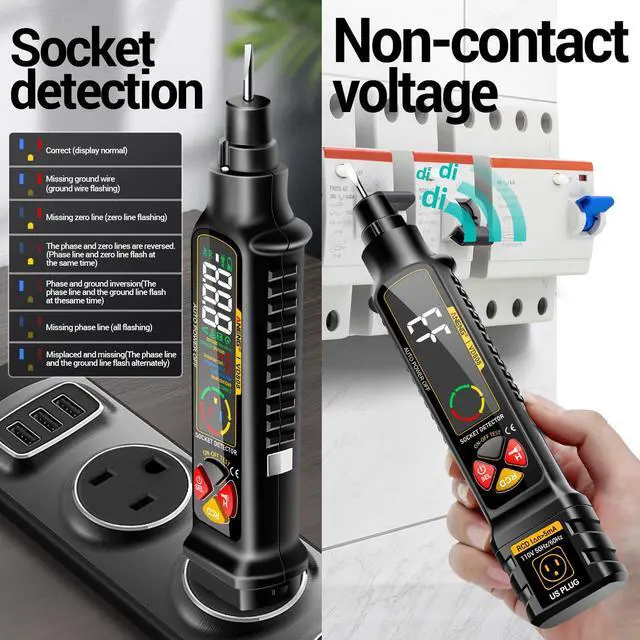 Alt view image 3 of 7 - Non Contact Voltage Tester Outlet Receptacle Detector Dual Range AC 2-440V,50Hz-60Hz Live/Neutral Wire Tester with LCD Display,Breakpoint Finder,Light Fuse Checker,Circuit Polarity Wall Plug Tool