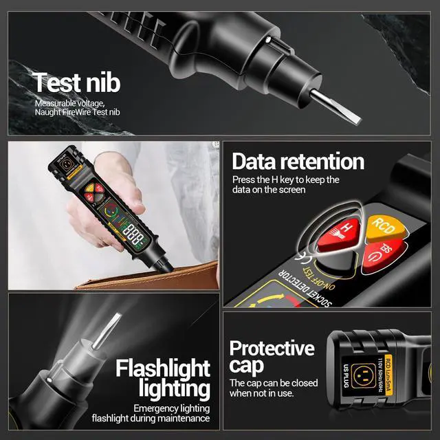 Alt view image 7 of 7 - Non Contact Voltage Tester Outlet Receptacle Detector Dual Range AC 2-440V,50Hz-60Hz Live/Neutral Wire Tester with LCD Display,Breakpoint Finder,Light Fuse Checker,Circuit Polarity Wall Plug Tool