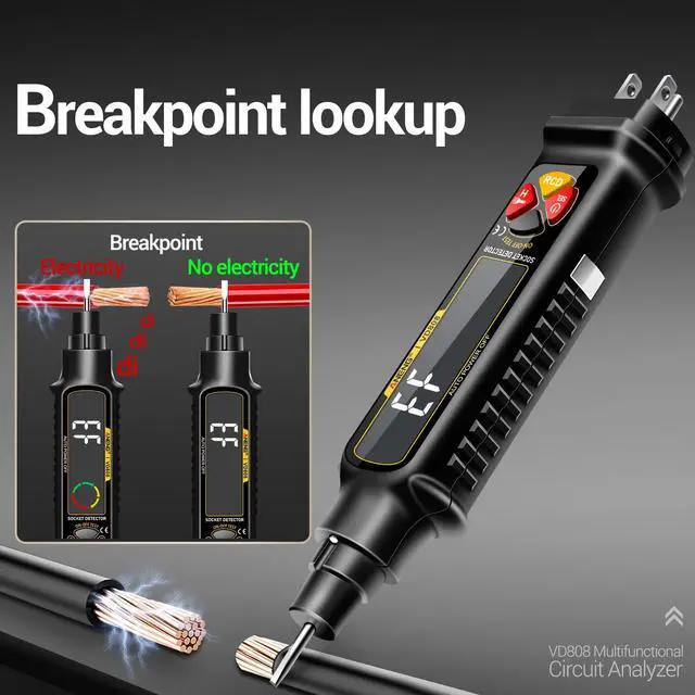 Alt view image 6 of 7 - Non Contact Voltage Tester Outlet Receptacle Detector Dual Range AC 2-440V,50Hz-60Hz Live/Neutral Wire Tester with LCD Display,Breakpoint Finder,Light Fuse Checker,Circuit Polarity Wall Plug Tool