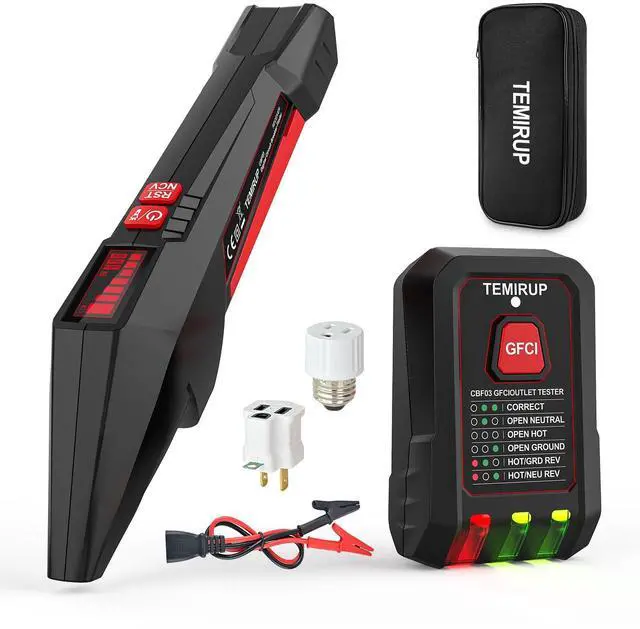 Main image of Circuit Breaker Finder with LCD Display, GFCI Outlet Tester, 90-135V AC Electrical Circuit Tracer Tool with NCV Test & Flashlight, Includes Carrying Case, Adapter, Alligator Clips