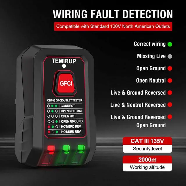 Alt view image 4 of 7 - Circuit Breaker Finder with LCD Display, GFCI Outlet Tester, 90-135V AC Electrical Circuit Tracer Tool with NCV Test & Flashlight, Includes Carrying Case, Adapter, Alligator Clips
