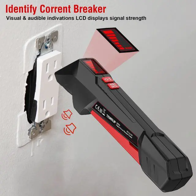Alt view image 5 of 7 - Circuit Breaker Finder with LCD Display, GFCI Outlet Tester, 90-135V AC Electrical Circuit Tracer Tool with NCV Test & Flashlight, Includes Carrying Case, Adapter, Alligator Clips