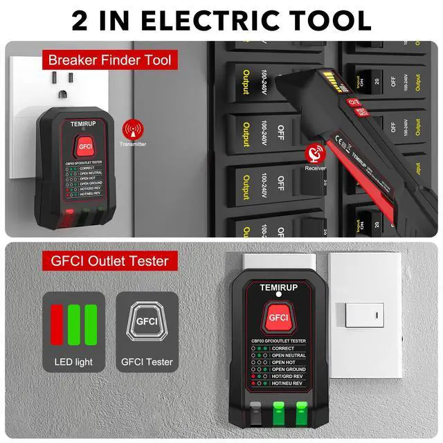 Alt view image 6 of 7 - Circuit Breaker Finder with LCD Display, GFCI Outlet Tester, 90-135V AC Electrical Circuit Tracer Tool with NCV Test & Flashlight, Includes Carrying Case, Adapter, Alligator Clips